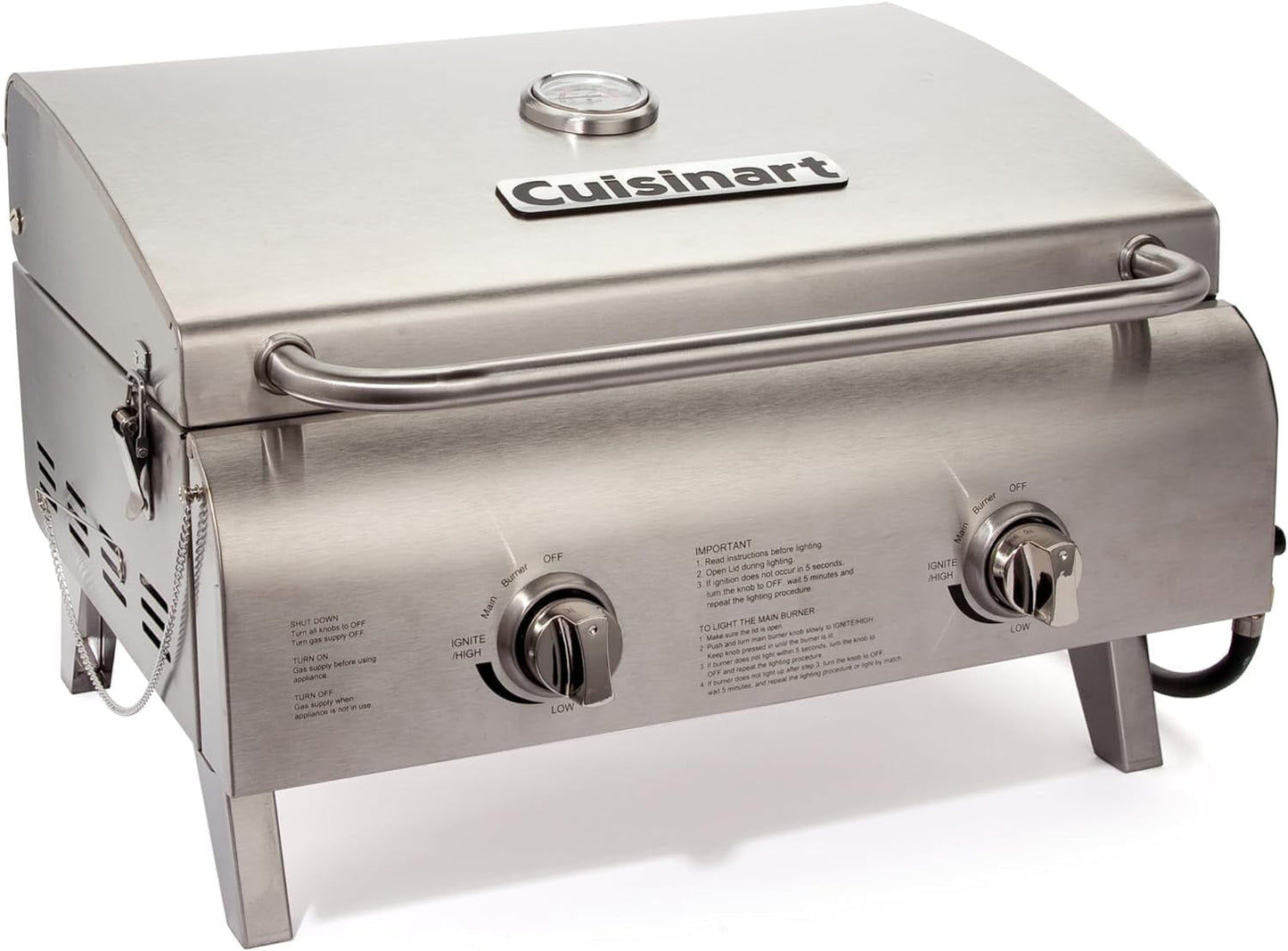 Cuisinart Chef’s Style Tabletop Portable Propane Gas Grill, 2-Burner Outdoor BBQ Grill