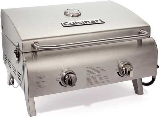 Cuisinart Chef’s Style Tabletop Portable Propane Gas Grill, 2-Burner Outdoor BBQ Grill