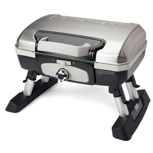 Cuisinart Petite Gourmet Portable Gas Grill, Compact & Lightweight Tabletop Small Grill for BBQs, Camping, Tailgates & Small Spaces, 5,500 BTU Burner Folding with Carry Handles, Stainless
