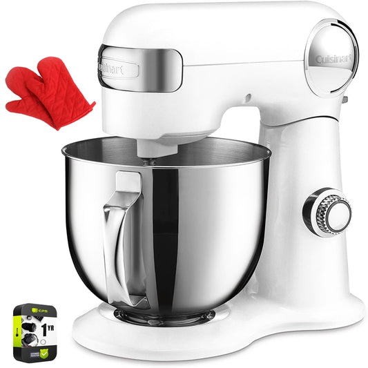 Cuisinart SM-50 Precision Master 5.5-Quart Stand Mixer White Linen Bundle with Deco Chef Pair of Red Heat Resistant Oven Mitt and 1 Year Extended Protection Plan
