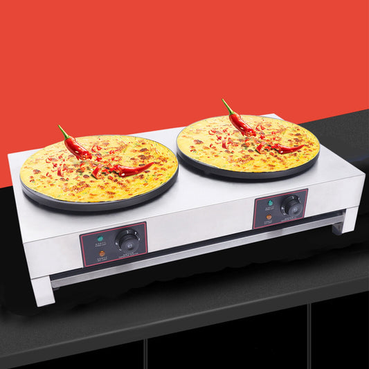 DENSET 16" Commercial Electric Crepe Maker Pancake Machine Double Hotplate Ø 40cm