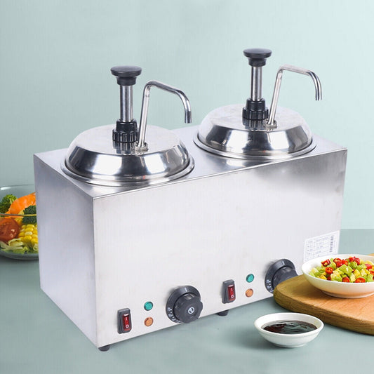 DENSET 1600W 2x2L Commercial Hot Fudge Warmer Nacho Cheese Sauce Warmer with Pump Dispenser