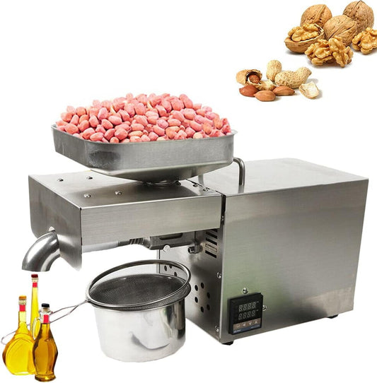 DNYSYSJ 1500W Oil Press Machine Automatic Electric Oil Presser Hot Cold Stainless Steel Oil Extractor Expeller for Flax Peanut Sesame Canola Avocado Coconut Sunflower Seeds (Style B)