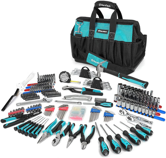 DURATECH 269-Piece Home Repair Tool Set, Daily Use Mechanics Hand Tool Kit with Wide Open Mouth Tool Bag, Perfect for DIY, Home Maintenance