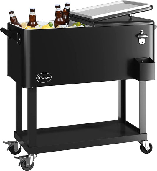 Dextrus 80 Quart Rolling Cooler Cart with Bottle Opener Drainage, Portable Patio Cooler Rolling on Wheels, Outdoor Rolling Beverage Cart Drink Cooler for Patio Pool Deck Party BBQ Cookouts