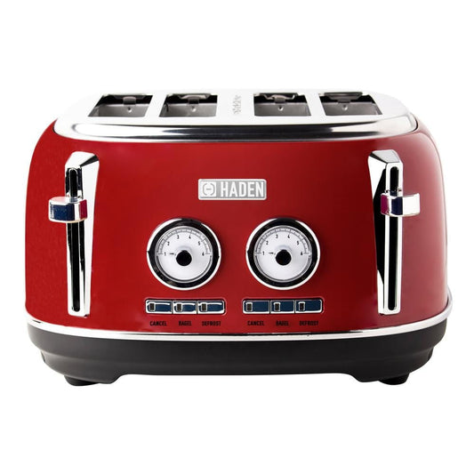 Dorset 1500-Watt 4-Slice Red Wide Slot Retro Toaster with Removable Crumb Tray and Browning Control