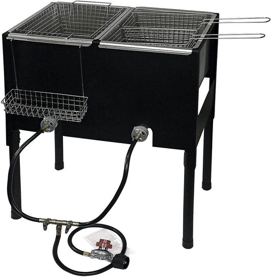Double Deep Fryer Outdoor High Pressure Standing Dual Burner Propane