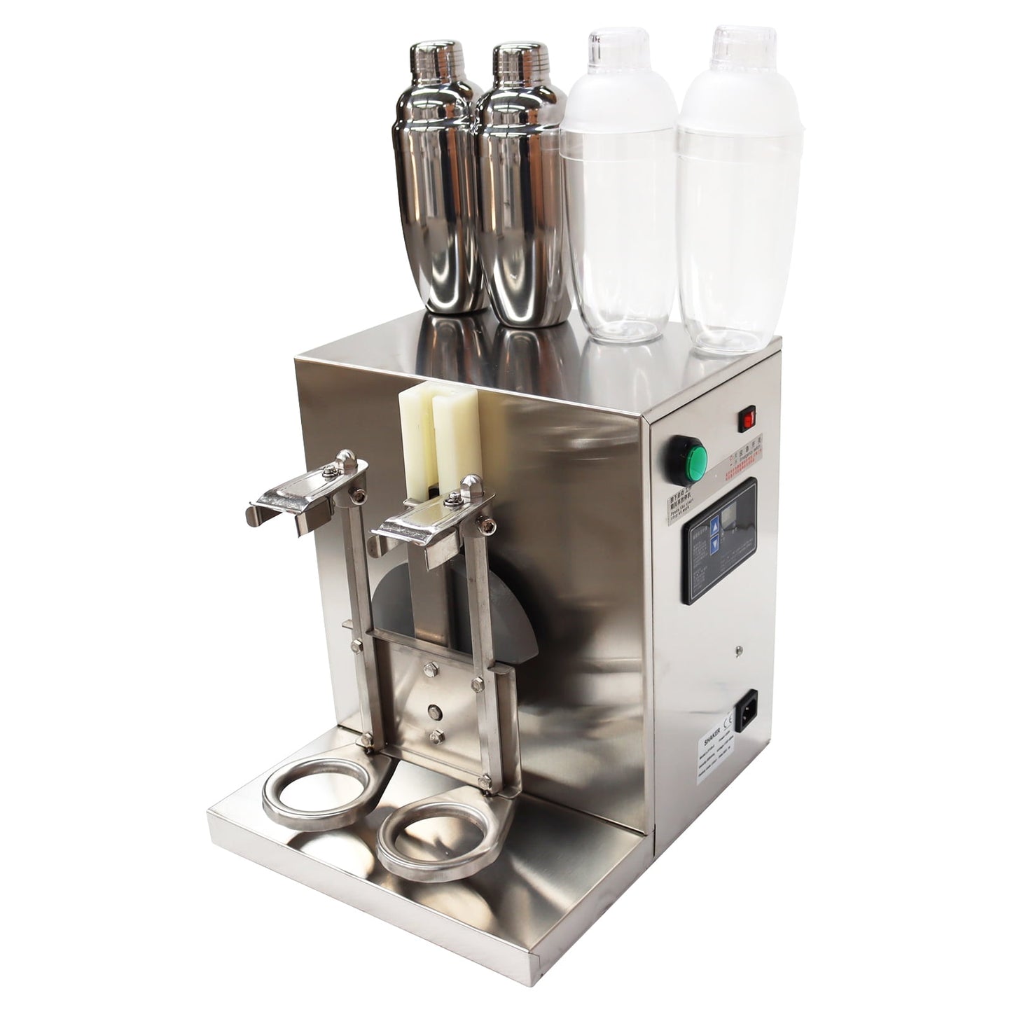 Double-cup Milk Tea Shaking Mixing Machine Auto Bubble Boba Milk Tea Shaker Mixer Blender with 2pcs 750ml Stainless Steel Cups and 2pcs 700ml Transparent Cups 110V
