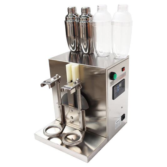 Double-cup Milk Tea Shaking Mixing Machine Auto Bubble Boba Milk Tea Shaker Mixer Blender with 2pcs 750ml Stainless Steel Cups and 2pcs 700ml Transparent Cups 110V