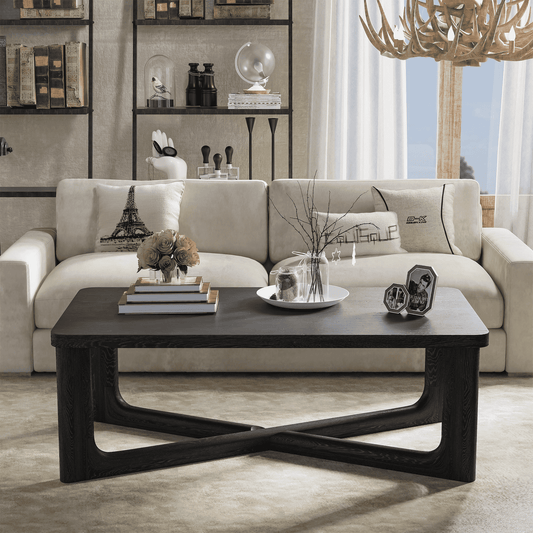 MAYEERTY 55” Rectangular Wood Coffee Table with Storage for Living Room, Black