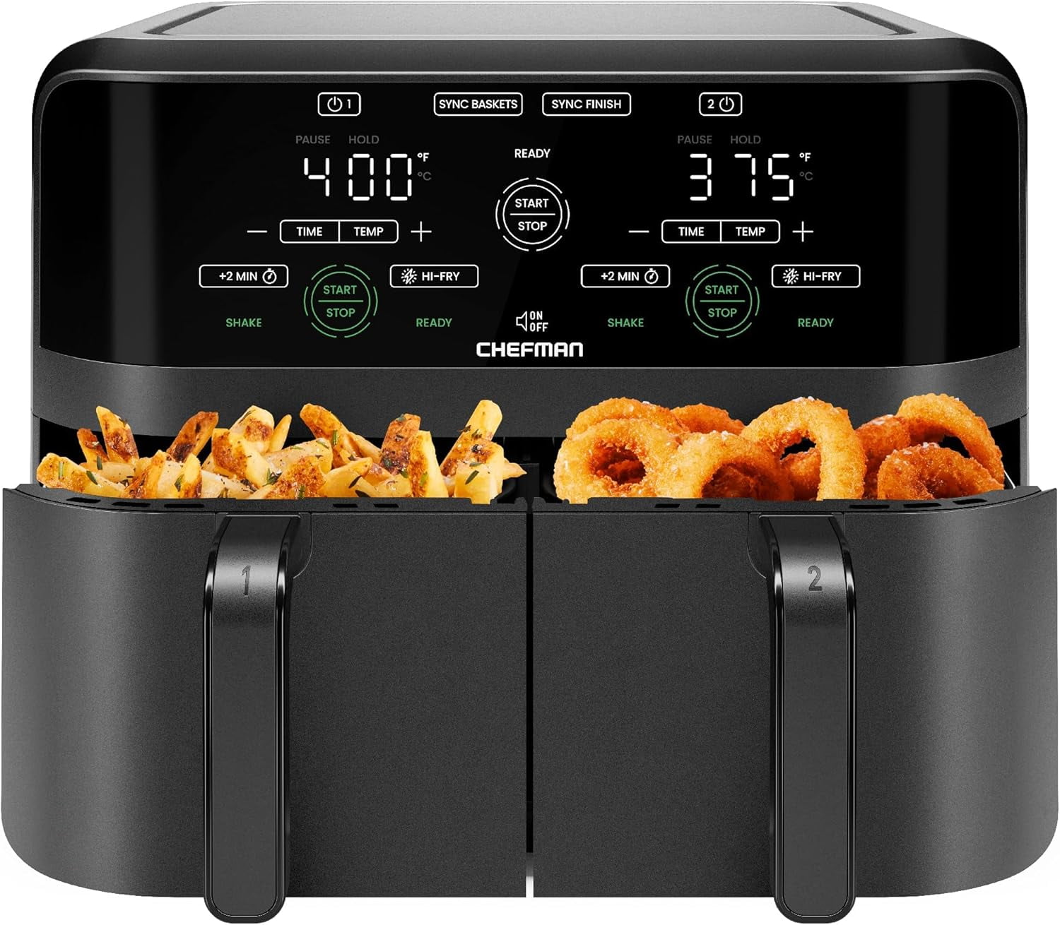 Dual Basket Air Fryer - 6 Quart Capacity, Digital Touchscreen Controls, Auto Shutoff, 2 Nonstick Dishwasher-Safe 3QT Baskets, Smart Sync Technology - Black