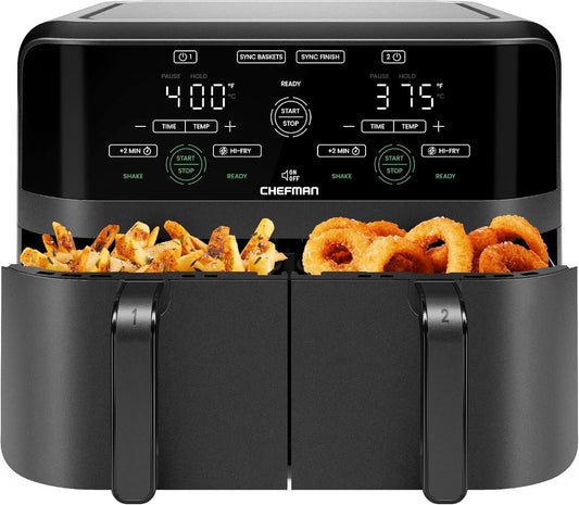 Dual Basket Air Fryer - 6 Quart Capacity, Digital Touchscreen Controls, Auto Shutoff, 2 Nonstick Dishwasher-Safe 3QT Baskets, Smart Sync Technology - Black
