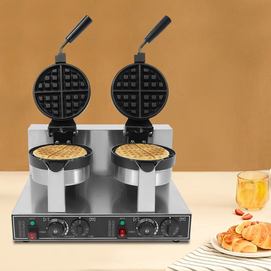 Commercial Round Waffle Maker, Electric Non-Stick Dual Head 8" Belgian Waffle Maker 2400w New