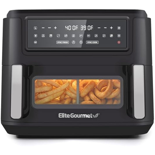 Dual Zone Air Fryer Oven, 11QT. Capacity with Divider, Sync Finish, Dishwasher Safe Basket, 10 Preset Functions, 1600-Watts, with Recipe Booklet, Black