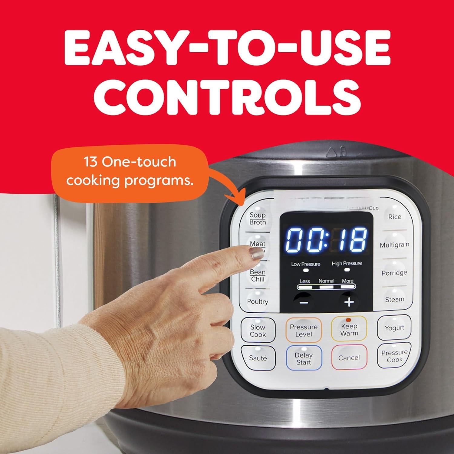 Duo 7-in-1 Electric Pressure Cooker, Slow Cooker, Rice Cooker, Steamer, Sauté, Yogurt Maker, Warmer & Sterilizer, Includes App With Over 800 Recipes, Stainless Steel, 8 Quart