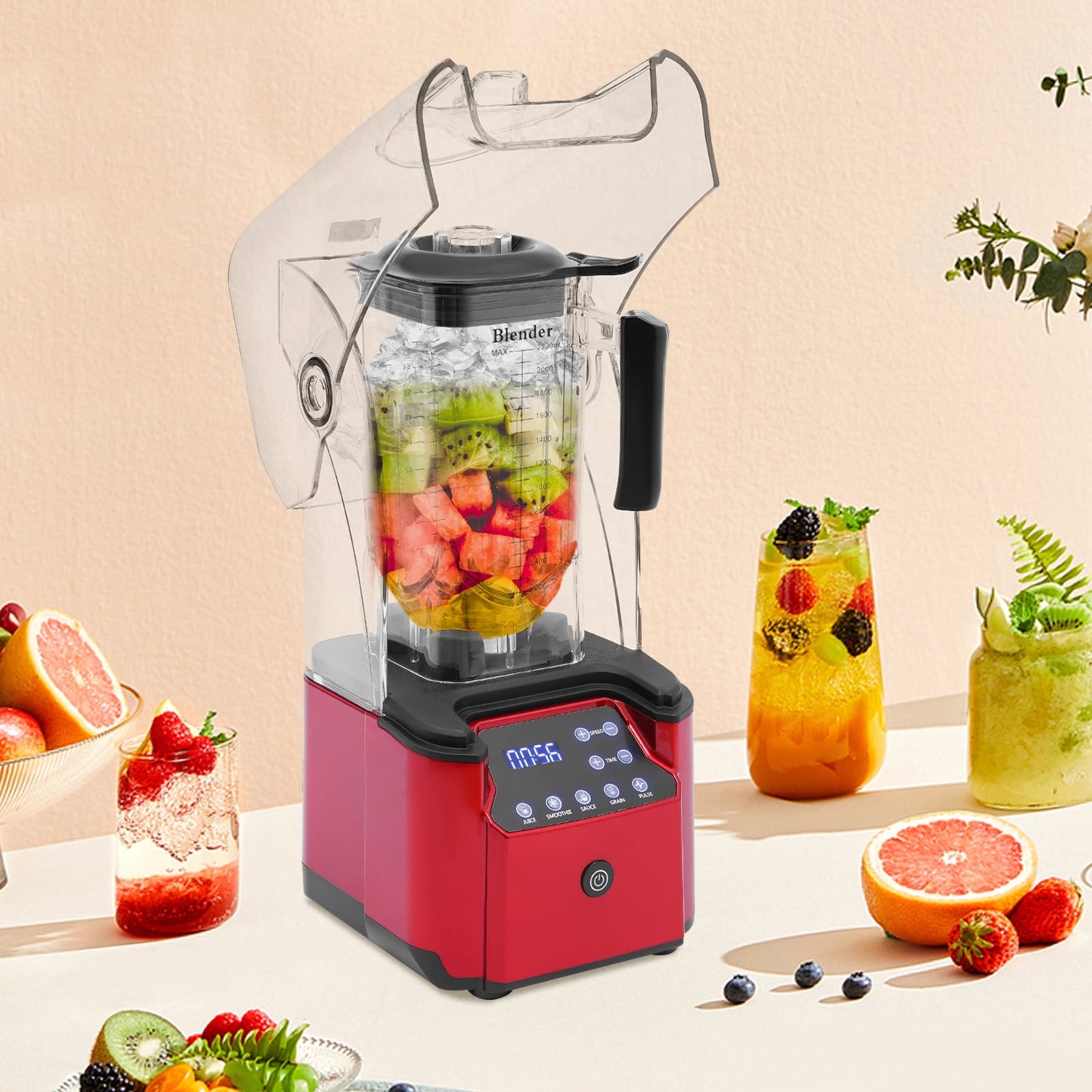 Durable 2200W Smoothie Blender, 2.2L Capacity, 8-Speed Adjustable, LED Touch Control, Anti-Slip Base, Perfect for Blending Smoothies and Ice Cream