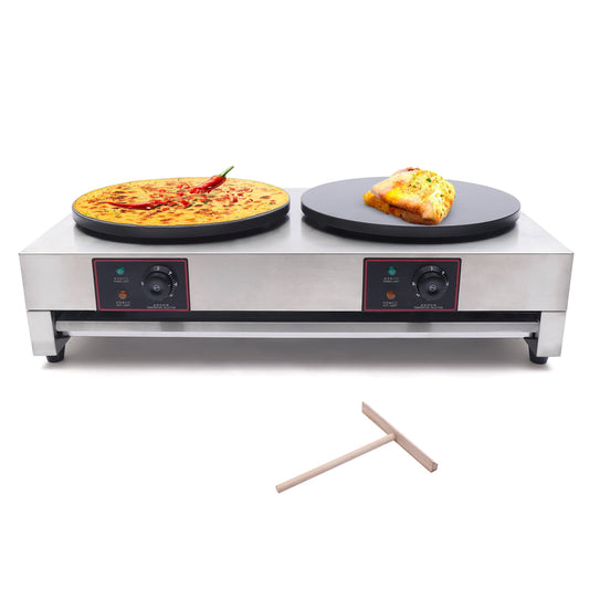 Dwellnix Stainless Steel Double Heads Pancake Baker Kitchen Electric Crepe Maker Machine