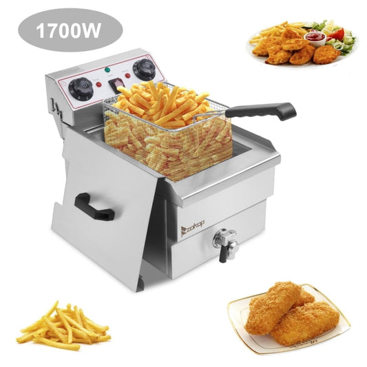 EH101V 8.5QT Stainless Steel Deep Fryer with Oil Faucet & Large Handle, 1700W Commercial Electric Fryer 304 Food-Grade Single Tank, 12.5qt Capacity for Home Restaurant, Temp Control & Safety Lock