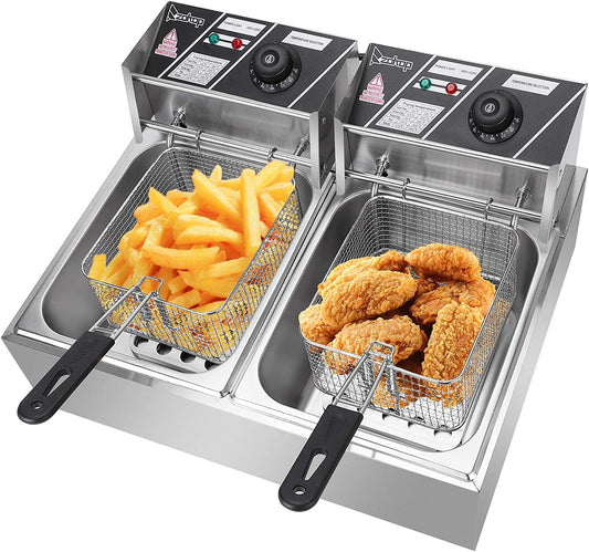EH82 5000W MAX 110V 12.7QT/12L Stainless Steel Double Cylinder Electric Fryer US Plug