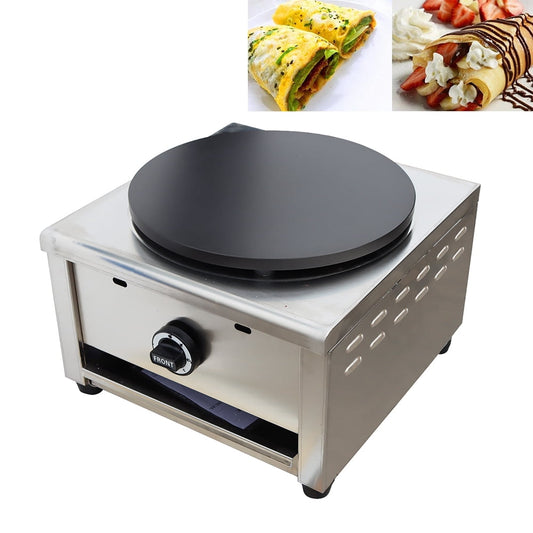 EQCOTWEA Commercial Crepe Maker Pancake Machine Single Head LP Gas 2800PA with Gas Line Low Pressure Valve 15.75in Diameter