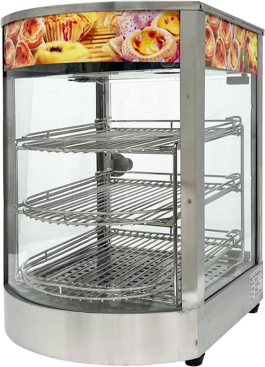 EQCOTWEA Egg Tart Food Display Warmer Pizza Heated Cabinet 3 Tiers Stainless Steel