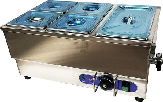 EQCOTWEA Food Warmer Steam Table Countertop Steamer Kitchen Party Canteen 5 Pans