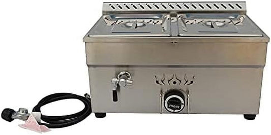 EQCOTWEA Gas Steam Table Propane Food Warmer LP Gas Bain-Marie Buffet Stainless Steel 2 Pans