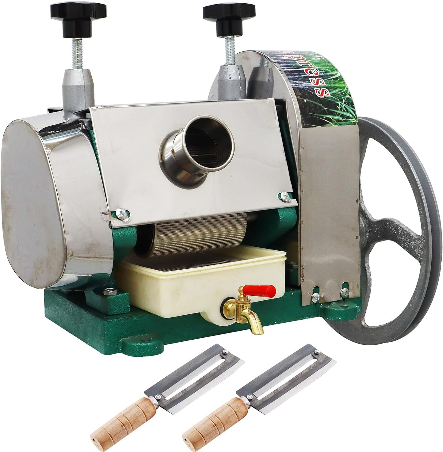 EQCOTWEA Suger Cane Press Juicer Sugarcane Ginger Sorghu Squeezer Stainless Steel 3 Rollers with 2 Knives