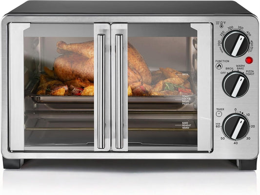 ETO2530M Double French Door Countertop Toaster Oven, Bake, Broil, Toast, Keep Warm, Fits 12" pizza, 25L capacity, Stainless Steel & Black