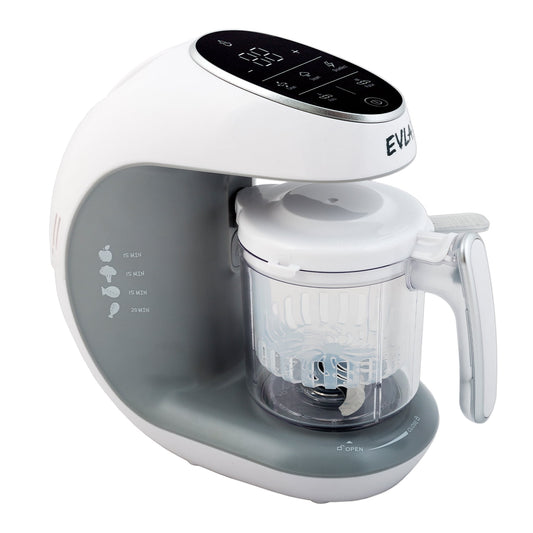 EVLA’s Baby Food Maker with Touch Screen and 6 Reusable Pouches, White