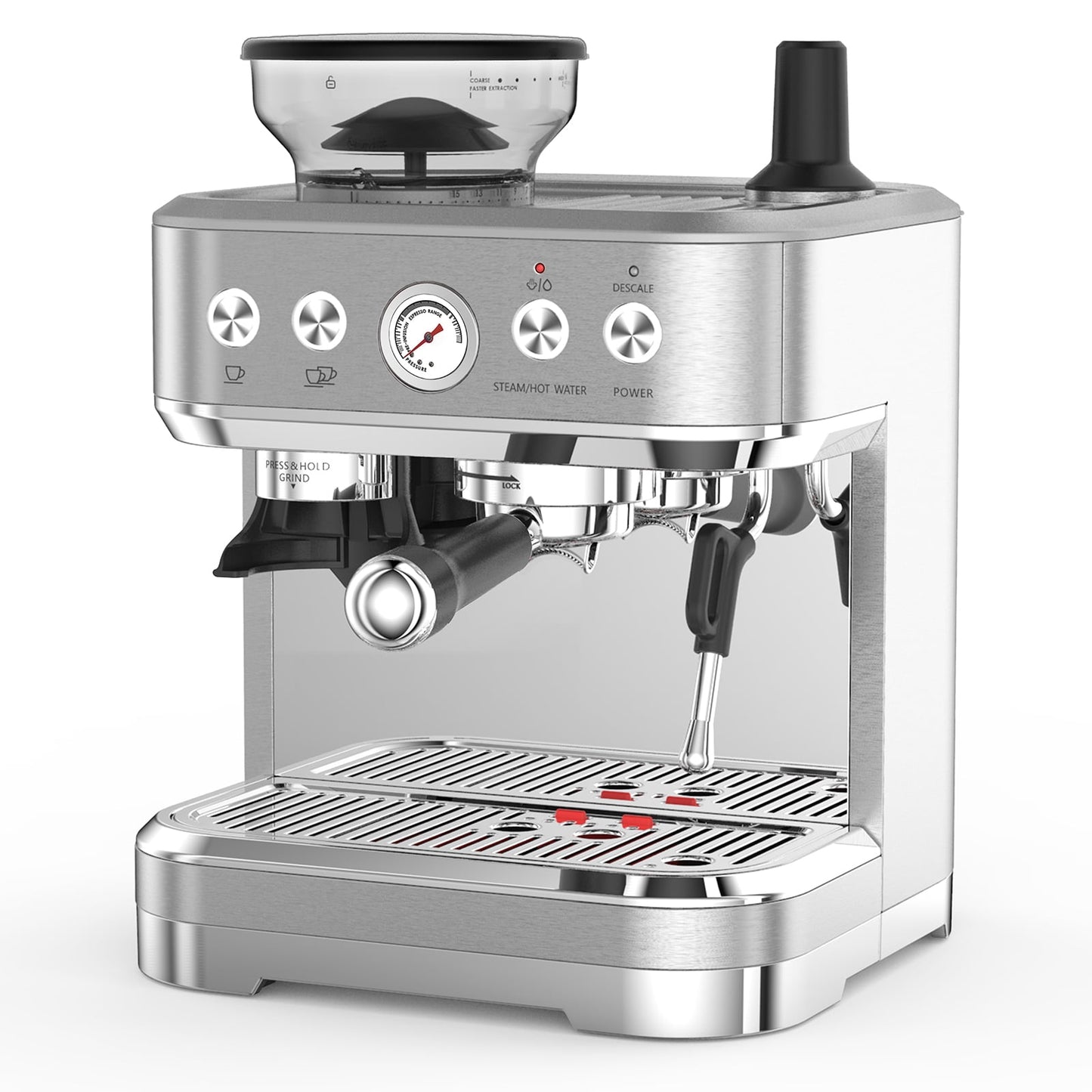 EastVita Espresso Machine with Grinder and Milk Frother / Steam Wand, 15 Bar Automatic Coffee Machine, Professional Coffee Maker with 2.5L Water Tank,Stainless Steel