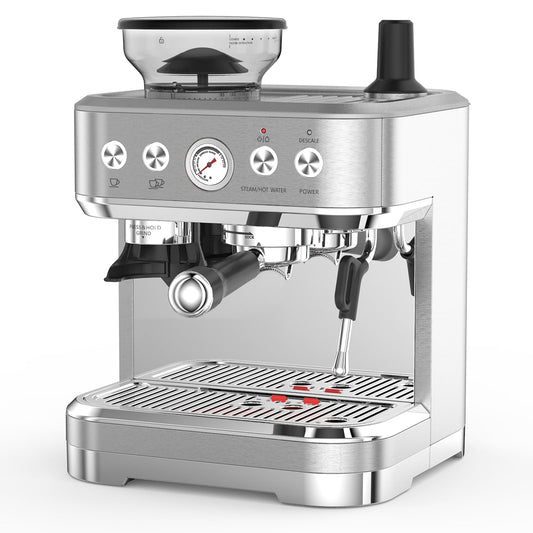 EastVita Espresso Machine with Grinder and Milk Frother / Steam Wand, 15 Bar Automatic Coffee Machine, Professional Coffee Maker with 2.5L Water Tank,Stainless Steel