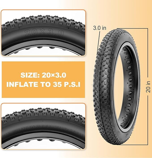 Ebike Fat Replacement Tire: 20x4.0/20x4.5/20x5.0/26x4.0 Inch Folding Puncture Resistant Fat Tires for Electric Bike, MTB, Heavy Duty, All-Terrain High-Density Tire for Street/Trail Riding