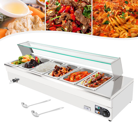Electric Bain Marie Buffet Server 1200W 6-Pan Commercial Countertop Food Warmer for Family Gatherings
