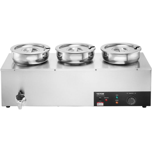 Electric Bain Marie Warmer, 3x7.4QT Stainless Steel Pots, 86-185°F Adjustable, 1200W, Anti-Dry Burn, Restaurant Soup Station