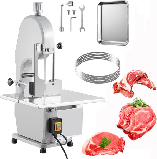 Electric Bone Saw Machine, 1500W/1100W Stainless Vertical Cutter, 19.3" x 15" Table Saw, 0.16-7.9 Inch Cutting Thickness, Meat Cutter Machine with 5 Saw Blades for Chicken Fish Beef