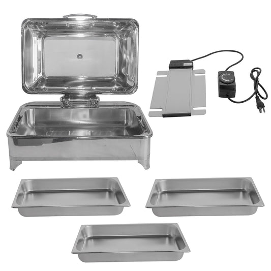 Electric Chafing Dish 9L/9.5QT Food Warmer with Glass Lid - 110V 60Hz Ideal for Catering and Restaurant Use, Keeps Food Hot & Fresh