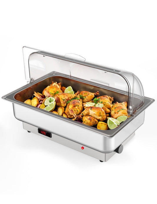 Electric Chafing Dish Set with Temperature Control Buffet Set 9QT Stainless Steel Food Servers and Warmers with Transparent Lid for Catering, Wedding and Parties C91