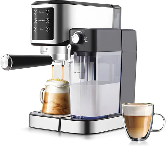 Electric Coffee Machine with Automatic Milk Frothing System - 1350W 20Bar Mini Coffee Maker with Portafilter, 92℃ Smart Brew for Espresso