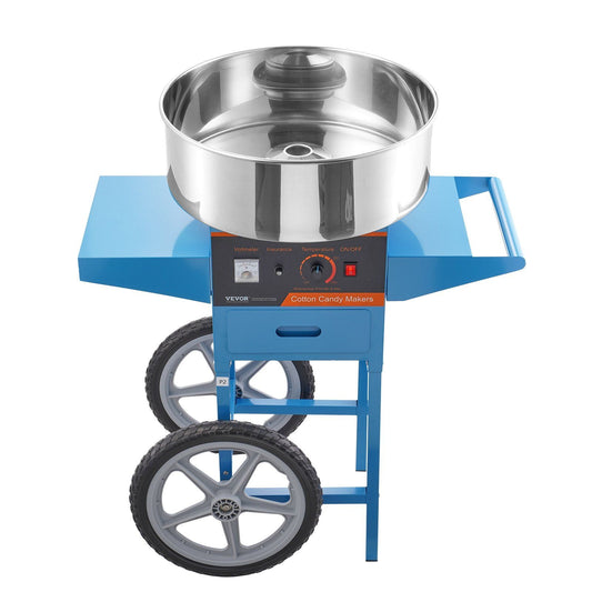 Electric Cotton Candy Machine with Cart, 1000W Commercial Candy Floss Maker with Stainless Steel Bowl, Sugar Scoop and Drawer, Perfect for Home, Kids Birthday, Family Party, Blue