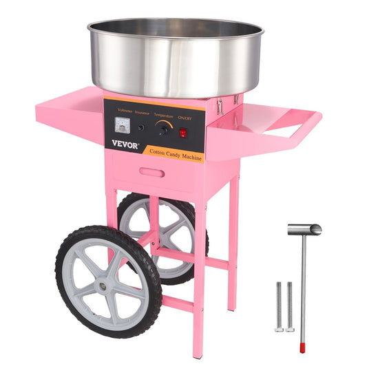 Electric Cotton Candy Machine with Cart, 1000W Commercial Floss Maker with Stainless Steel Bowl, Sugar Scoop and Drawer, Perfect for Home, Kids Birthday, Family Party, Pink