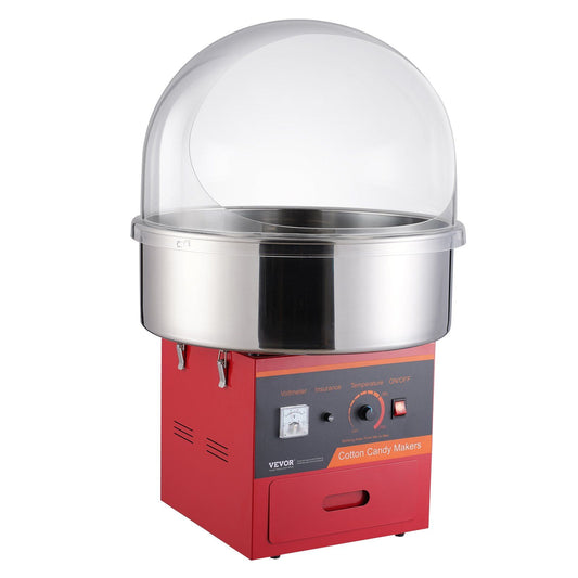 Electric Cotton Candy Machine with Cover, 1000W Commercial Candy Floss Maker with Stainless Steel Bowl, Sugar Scoop, Drawer, for Home Birthday Party, Carnival, Festival, Red