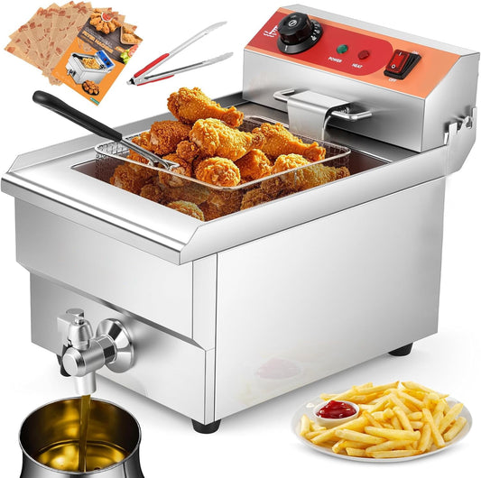 Electric Deep Fryer 13L 13.7QT Commercial Countertop Frying Machine with Basket Stainless Steel for Restaurant Home 1500W 110V