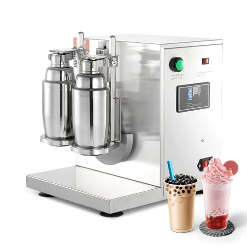 Electric Double Frame Milk Tea Shaker Machine, 0-180s Adjustable Milk Shake Mixer Machine with Double 750ML Stainless Steels Cups for Bubble Tea Boba Tea Juice Coffee Milk Wine
