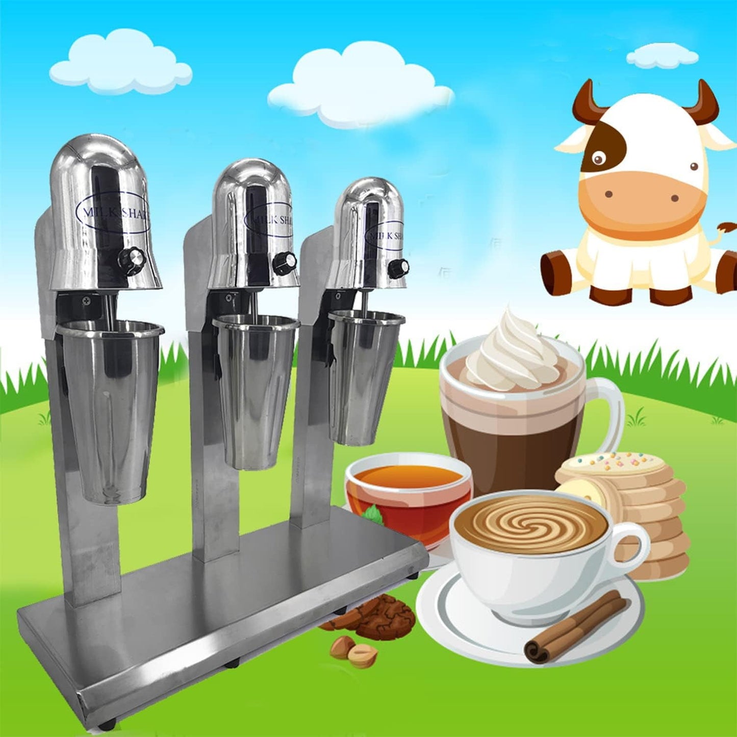 Electric Drink Mixer Heavy-Duty Household Stand Mixer with 3 Head, Commercial Restaurant-Quality Retro Milkshake Maker 540W