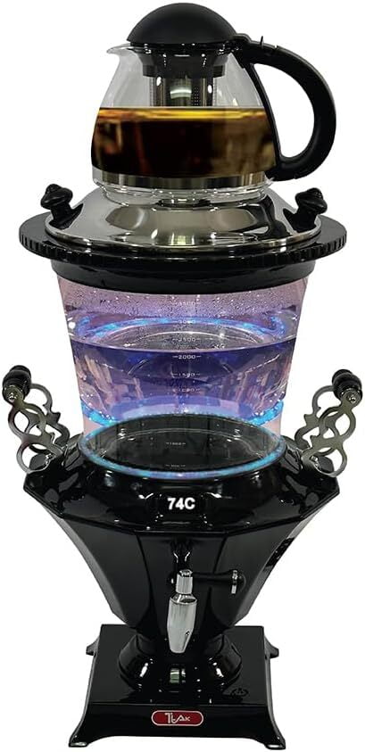 Electric Glass Modern Tea Samovar Glass pot (1 L) Large Kettle (3.2 L) (Black)