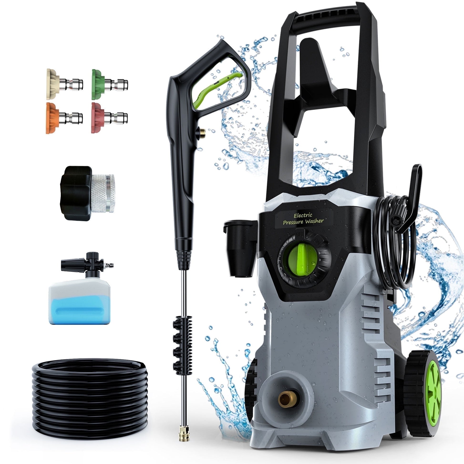 Electric Pressure Washer,5000PSI Max 3.0 GPM Portable Power Washer with 25FT Cord,23FT Hose,4 Quick Nozzles,Foam Cannon for Car,Garden, Patio