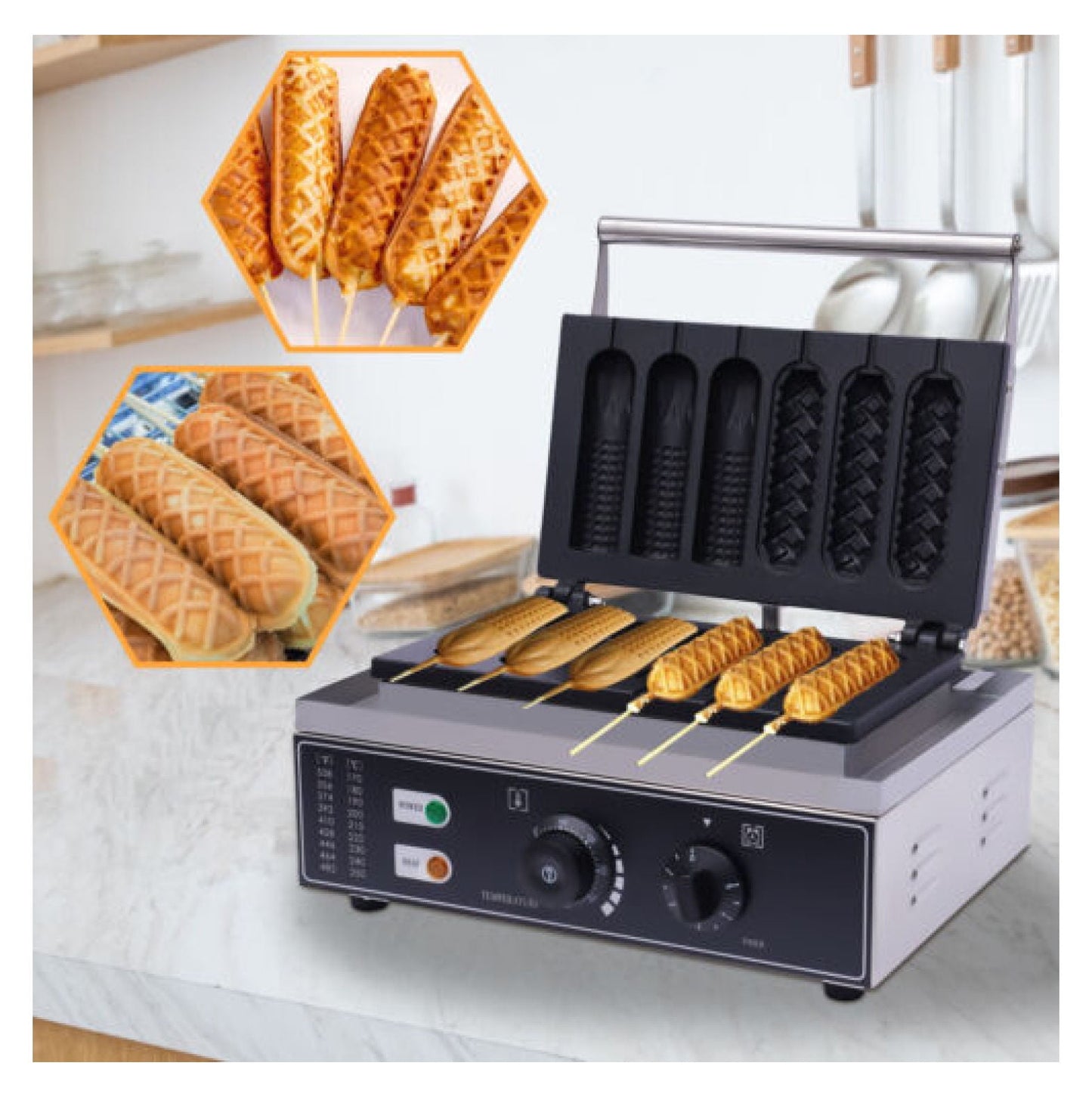 Electric Waffle Maker Corn Hot Dog Waffle Baker Machine 2 Shaped 110V