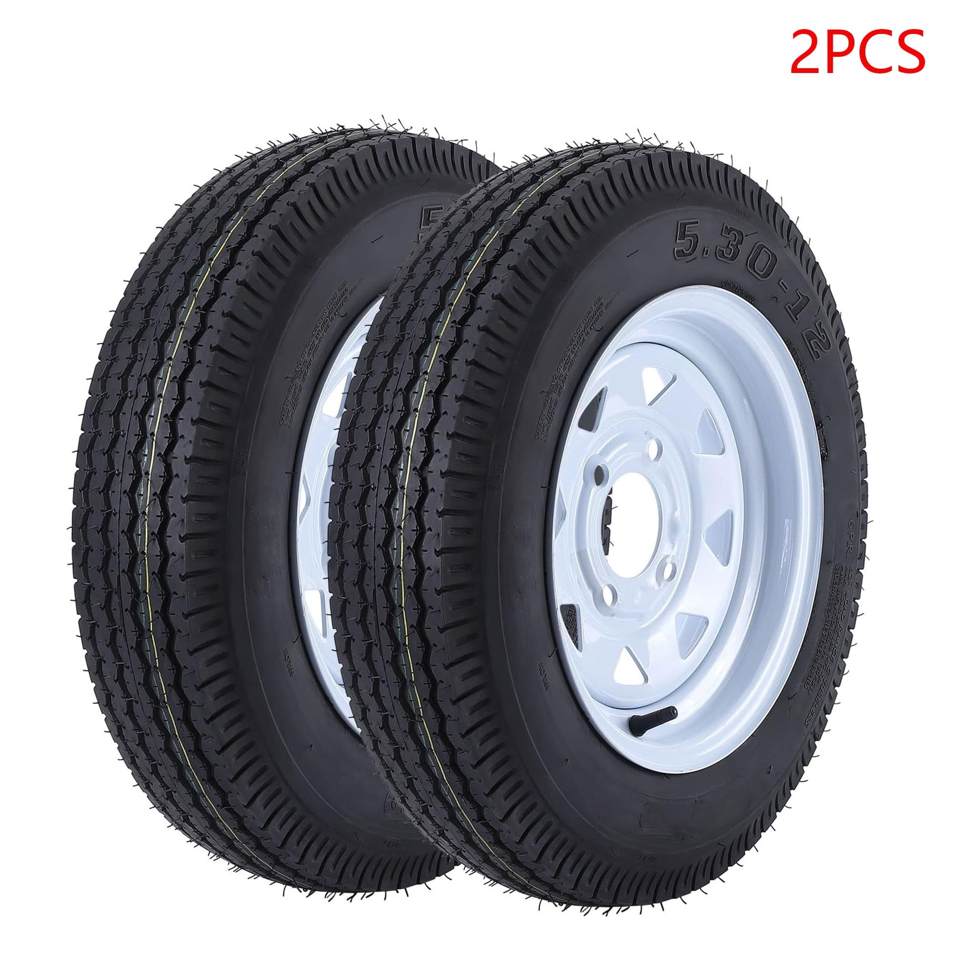 Emorefun 2PCS Trailer Tires 5.30-12 5.30x12 530-12 Tire with 12'' Rims, 4 Lug on 4'', Load Range C, 6PR, 1050lbs Capacity
