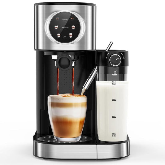 Espresso Machine 20Bar, Cappuccino Machine with Automatic Milk Frother, Touch Screen, 3 in 1 Professional Espresso Maker with Dual Heating System & Capsule Compatible (Black)